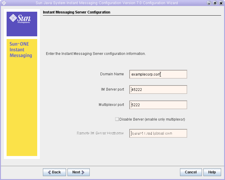 Captura de pantalla; los campos de texto muestran los valores especificados en el paso 4. 