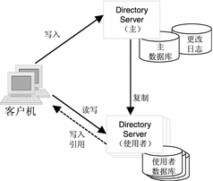 显示单主复制策略的数据流的示意图。