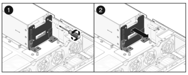 Figure showing removal of a power supply backplane from a T5220 server.