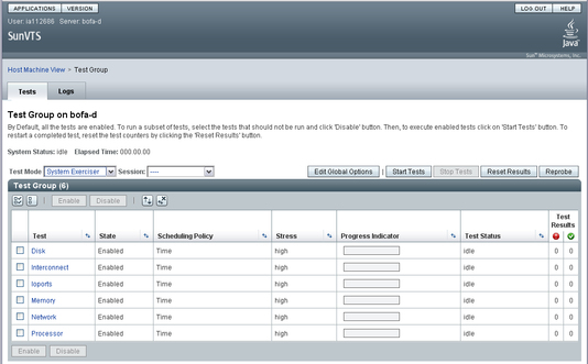 Screen shot showing the Sun VTS browser interface..