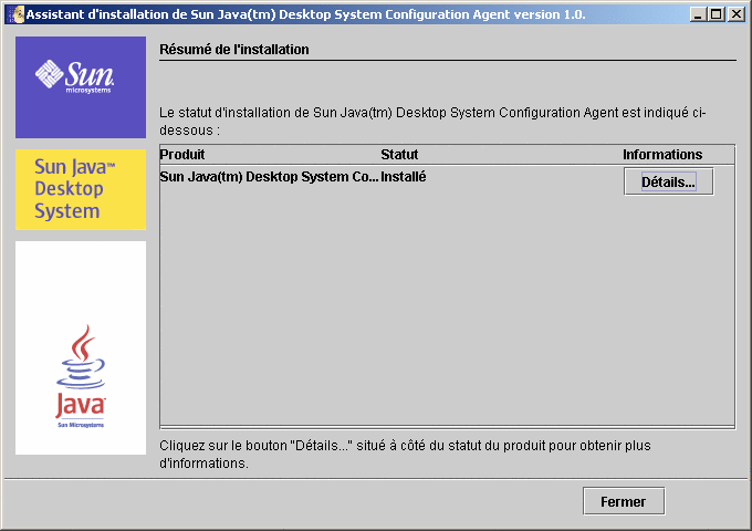Résumé de l'installation