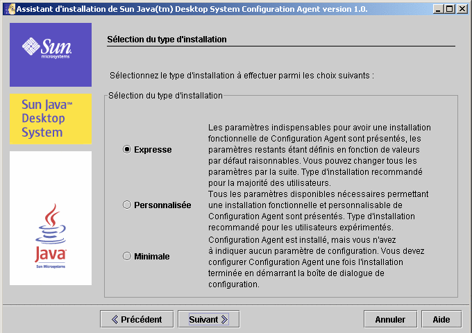Page Type d'installation