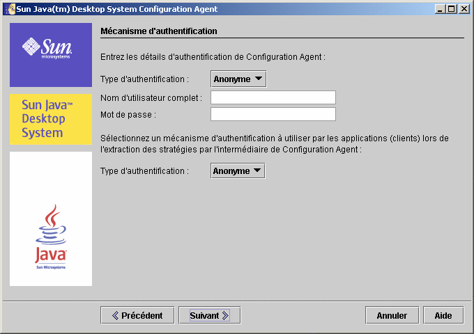 Configuration Agent, mécanisme d'authentification