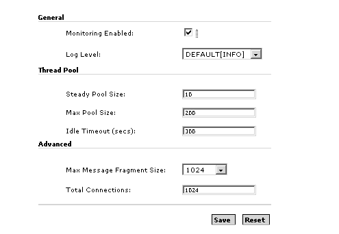 Figure shows the general configuration parameters for ORB configuration, which includes enabling monitoring, setting log levels, pool settings and advanced configuration aspects.