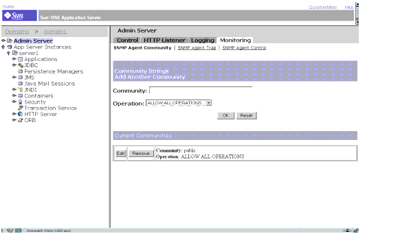 Figure shows the settings for the SNMP Agent Community page. 