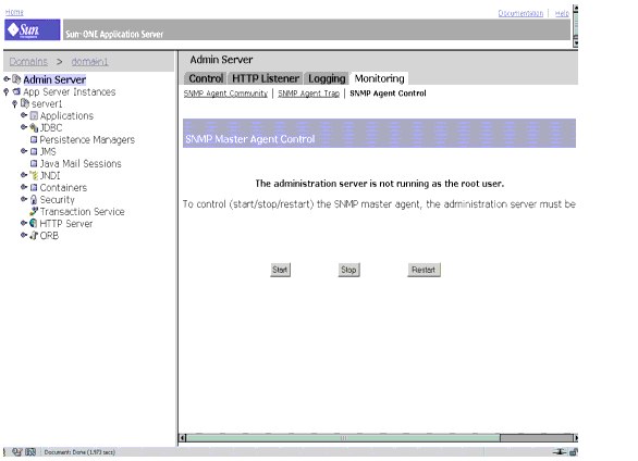 Figure shows how to control the SNMP Master Agent. 