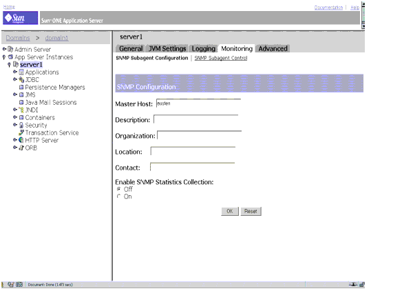 Figure shows the SNMP configuration settings for the subagent. 