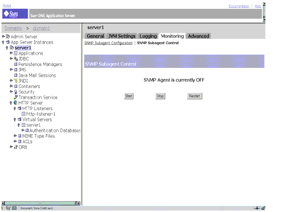 Figure shows control settings for the SNMP Subagent.