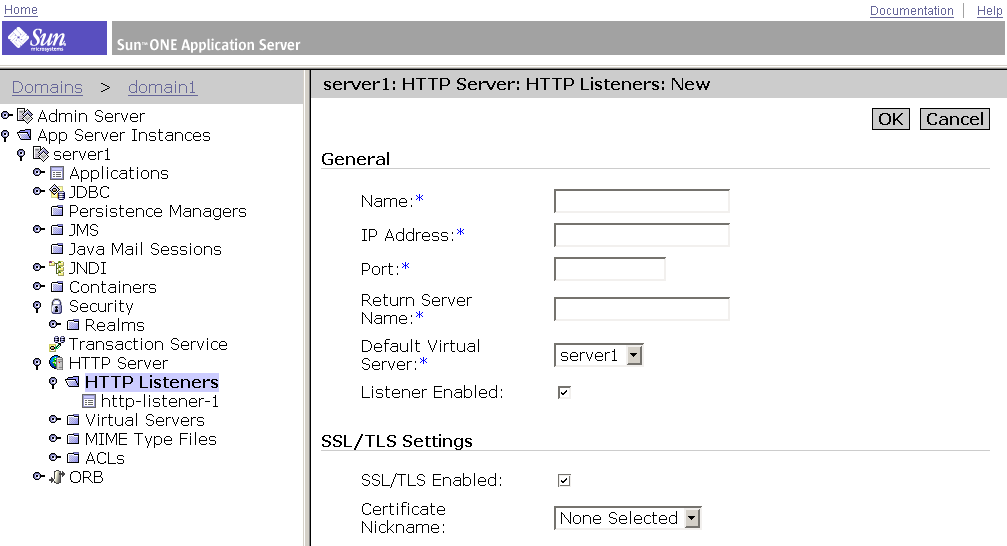 This screen capture shows the HTTP Listeners setup page. 