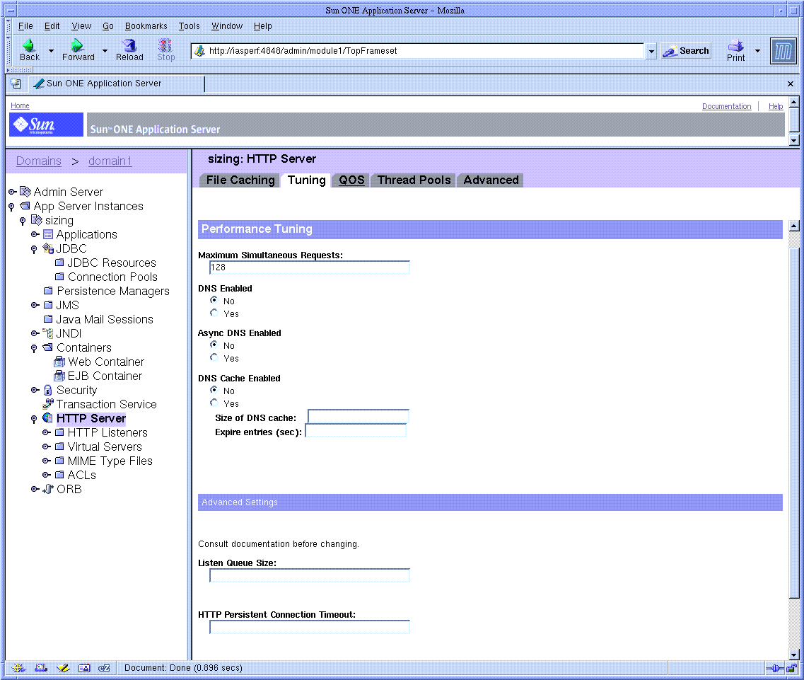 Figure shows the Administration interface for configuring the DNS cache information.