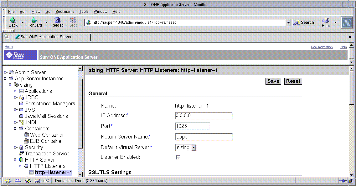 Figure shows the Administration interface for the HTTP Listener.