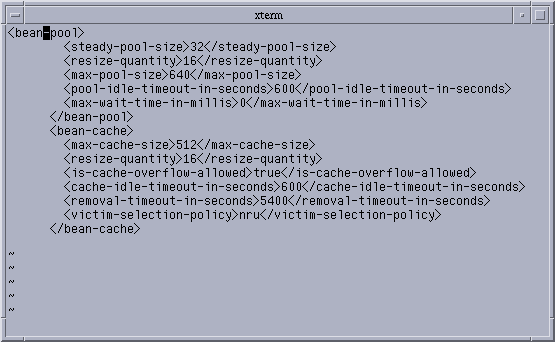 Figure shows an example of possible bean descriptors for an individual bean pool and cache.