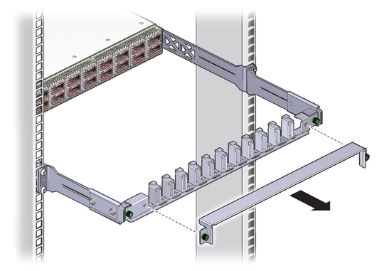 Illustration shows the cable management bracket cover being removed.