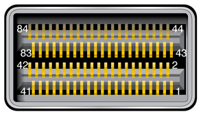 Illustration shows the pins of the CXP connector.