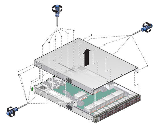 Illustration shows the chassis cover being removed.