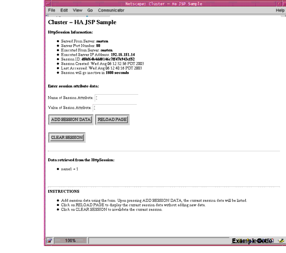 Cluster JSP sample application with HTTP session data
