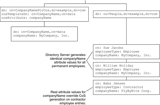 Figure shows the CompanyName attribute generated with
Pointer CoS.