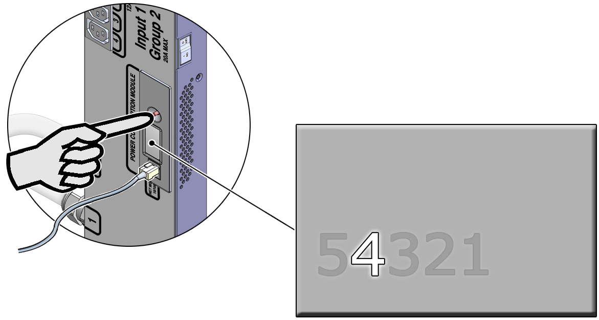 image:Figure showing how to press the reset button until the PDU                                 resets.