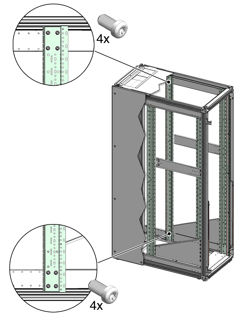 image:Figure showing how to secure a repositioned rear RETMA rail.