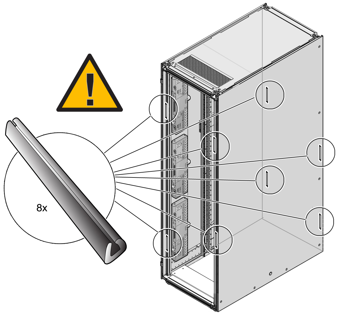 image:Figure showing plastic bumpers on the rack                     doors.