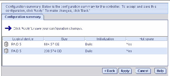 Screen shot shows the configuration summary.