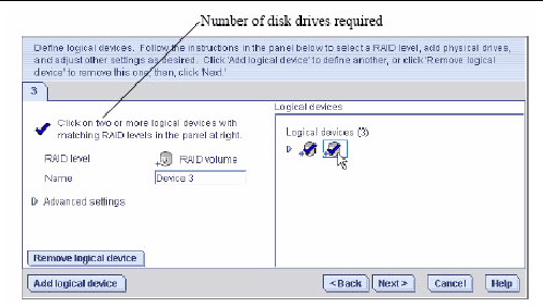 Screen shot points out the number of disk drives required.