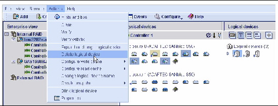 Screen shot of the Delete logical drive menu option.