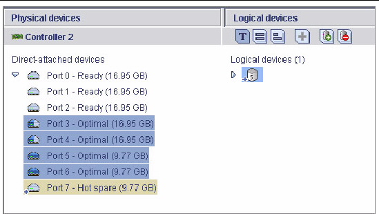 Screen shot shows an example of a logical drive with several attached devices.