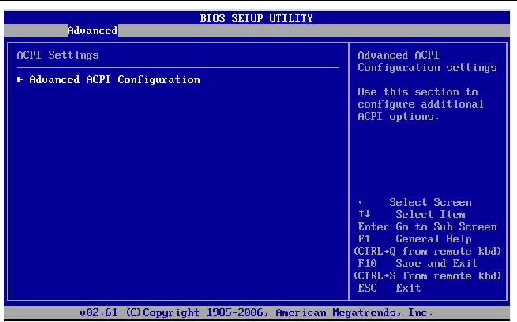Figure showing the BIOS Advanced Menu ACPI Configuration Screen.