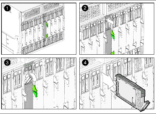Figure showing hard disk drive removal when server module is installed in chassis