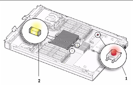 Figure showing fault indicator button and DIMM LEDs