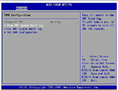 Graphic showing BIOS Setup tility: Advanced - IPMI configuration