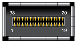 Illustration shows the pins of the QSFP connector.