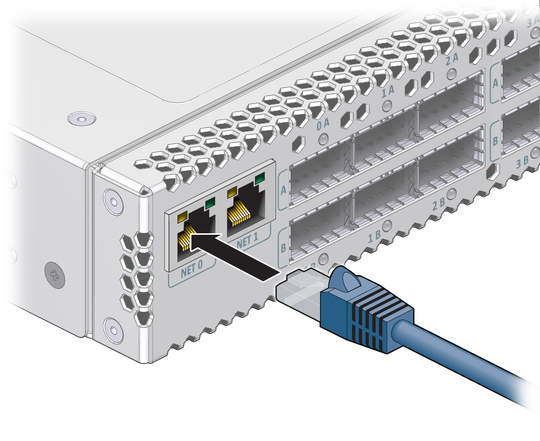 Illustration shows the network management cable being connected.