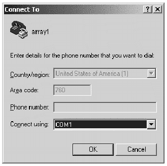 Screen capture showing the Connect To window.