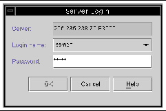Screen capture showing Server Login dialog box.