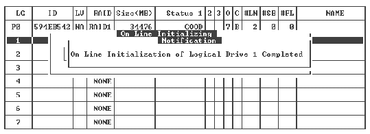 Screen capture shows the notification that initialization of the logical drive is complete. 