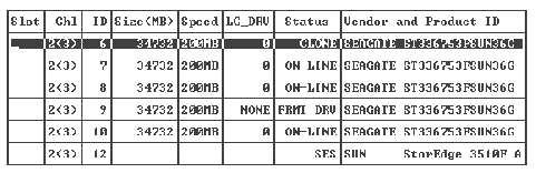 Screen capture showing listing the SCSI drives' status after cloning process.