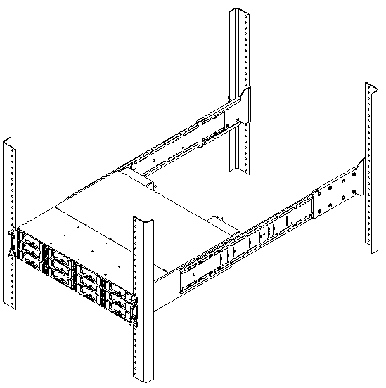 Figure showing cabinet rackmounted array using rear brackets with chassis ears and bezel removed.