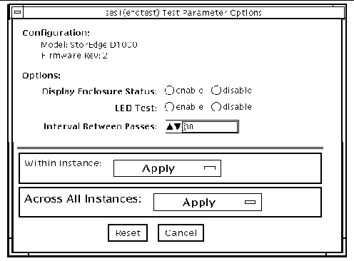 Screenshot of the enctest Test Parameter Options dialog box.