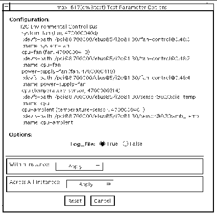 Screenshot of the env3test Test Parameter Options dialog box.