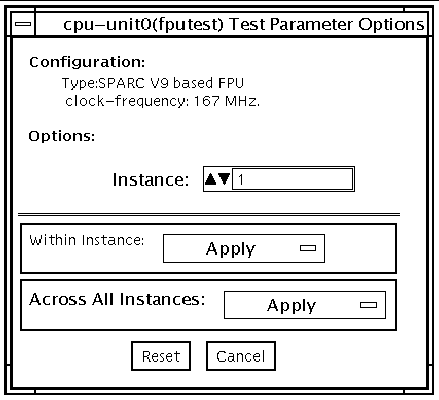 Screenshot of the fputest Test Parameter Options dialog box.