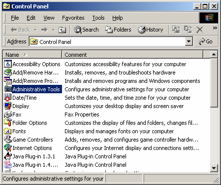 Windows Control Panel Screenshot