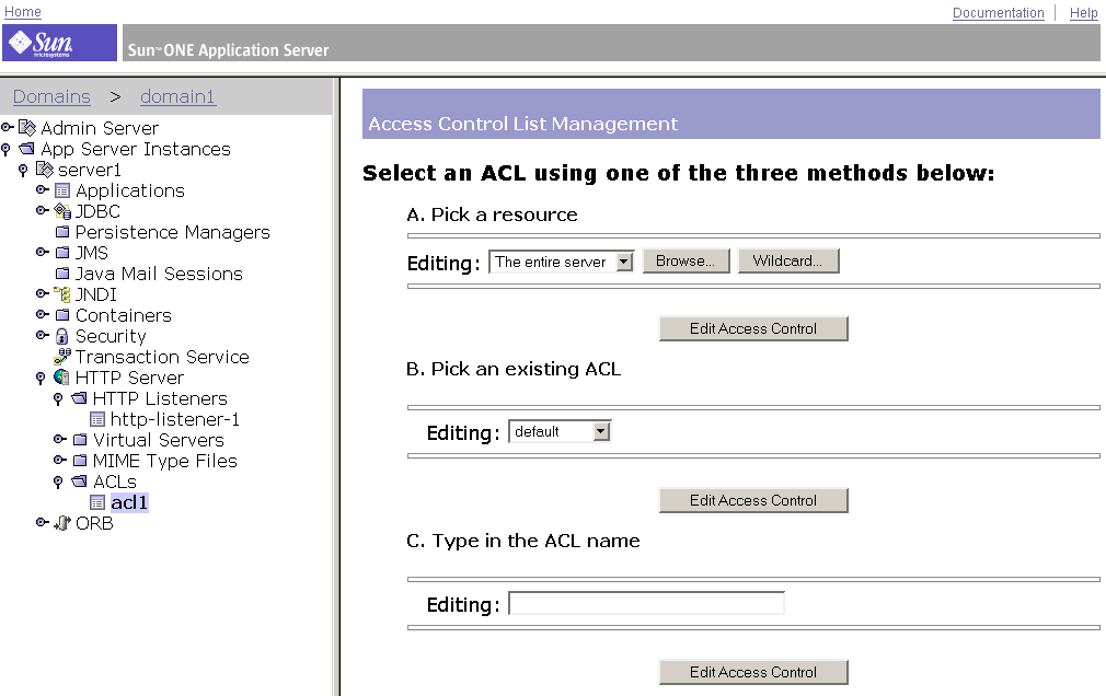 This screen capture shows options for editing an ACL file. 
