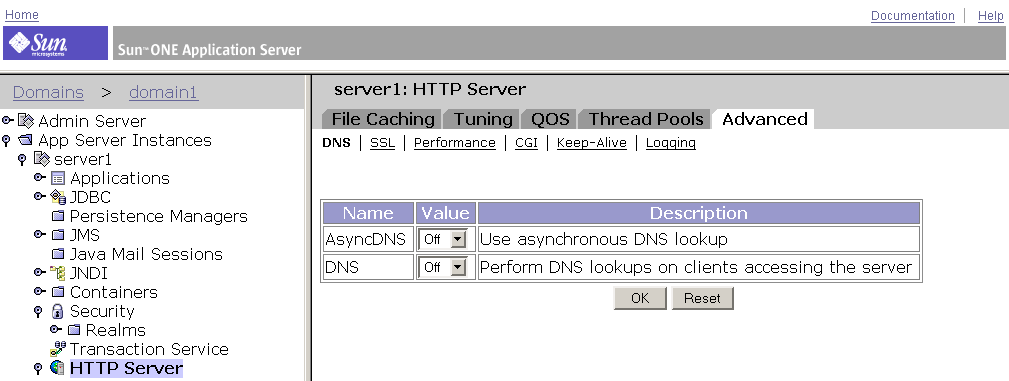 This screen capture shows the HTTP Server advanced settings page. 
