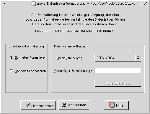 Dialogfeld "Datenträger formatieren". Die Grafik ist selbsterklärend.