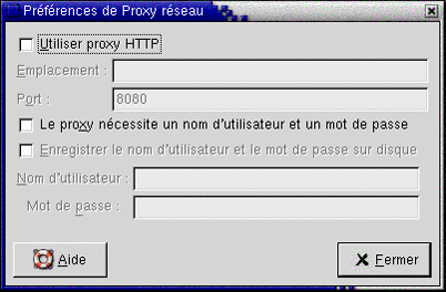 Outil Préférences du proxy réseau. Le contexte décrit le graphique.