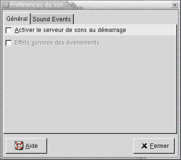 Outil Préférences de son, onglet Général. Le contexte décrit le graphique.