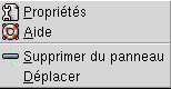 Menu contextuel Objet de tableau de bord. Éléments de menu :  Propriétés, Aide, Supprimer du tableau de bord, Déplacer.