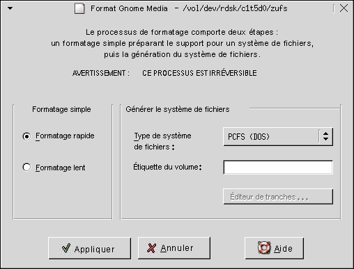 Boîte de dialogue Media Format. Le contexte décrit le graphique.